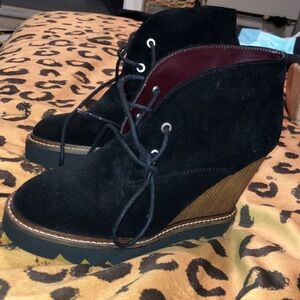 BCBGeneration Black Suede Wedge Ankle Boots